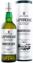 Load image into Gallery viewer, An image of a bottle of Laphroaig Quarter Cask Single Malt Isle of Islay Whisky 700ml next to its Gift Tube Box.