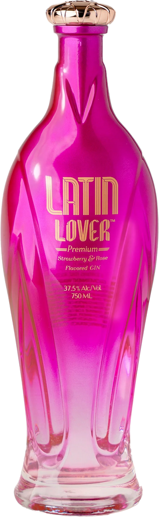 Pink Latin Lover Gin bottle on a white background