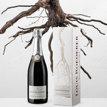 Load image into Gallery viewer, Louis Roederer champagne bottle and packaging with a white background and tree branches.