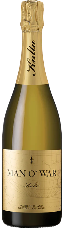 Load image into Gallery viewer, Bottle of MAN O' WAR Kulta Tulia Blanc de Blanc Methode-Traditionelle sparkling wine with gold foil cap and label.