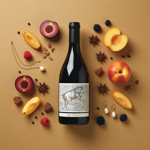 Load image into Gallery viewer, MITOLO-MARSICAN-SHIRAZ wine bottle with fruits, jewelry, and spices on a brown background
