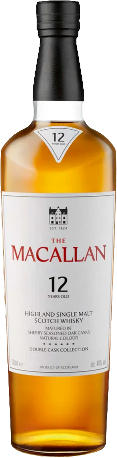 The Macallan 12-year-old whisky bottle on a white background