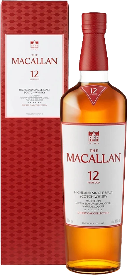 Load image into Gallery viewer, The Macallan 12 Year Old Single Malt Sherry Oak Cask Whisky bottle with red box on a white background