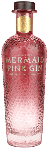 An image of a beautiful red, pink bottle of Mermaid Pink Gin by The Isle of Wight Distillery