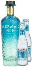 Load image into Gallery viewer, An image of a Mermaid London Dry Gin Gift Box with two bottles of Fever-Tree Mediterranean tonic waters