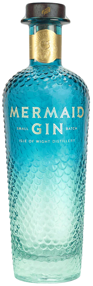 An image of a stunning blue bottle of Mermaid Small Batch Dry Gin by Isle of Wight Distillery