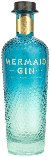 An image of a stunning blue bottle of Mermaid Small Batch Dry Gin by Isle of Wight Distillery