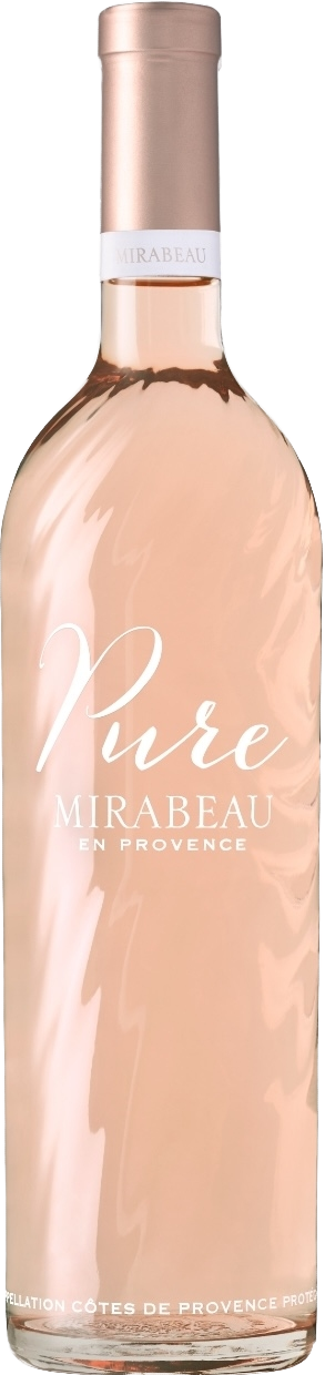 Load image into Gallery viewer, Bottle of Pure Mirabeau rosé wine with a pinkish hue on a white background