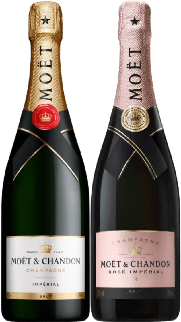 An image of a Moët & Chandon Champagne Gift Box, with one Brut Champagne and one Rosé champagne, both 750ml