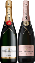 Load image into Gallery viewer, An image of a Moët &amp; Chandon Champagne Gift Box, with one Brut Champagne and one Rosé champagne, both 750ml