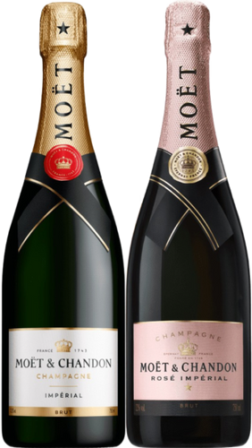 An image of a Moët & Chandon Champagne Gift Box, with one Brut Champagne and one Rosé champagne, both 750ml