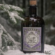 Load image into Gallery viewer, Bottle of Monkey 47 Schwarzwald Dry Gin in the snow with a blurred forest background