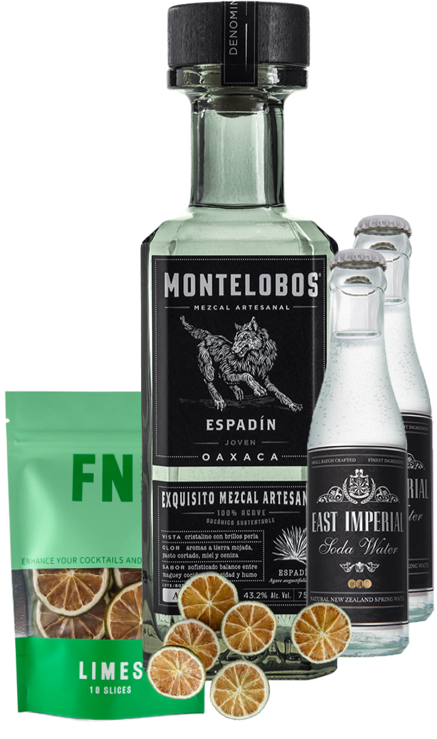 An image of a Montelobos Espadin Mezcal Gift Box including East Imperial Soda Water
