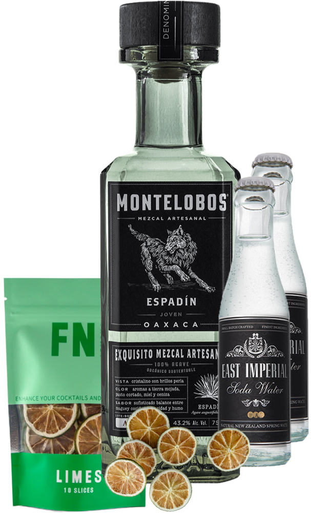 An image of a Montelobos Espadin Mezcal Gift Box including East Imperial Soda Water