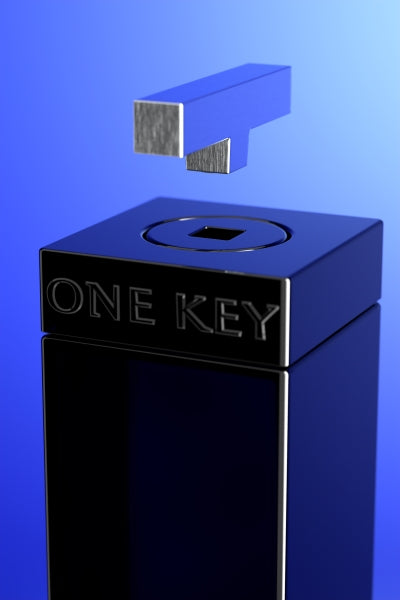 An image of a bottle of One Key Gin with it's key out