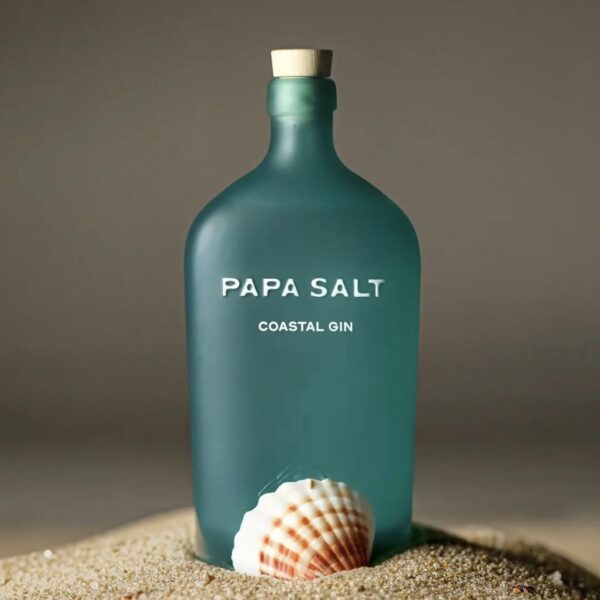 Load image into Gallery viewer, A bottle of Papa Salt Coastal Gin next to a sea shell, both in sand