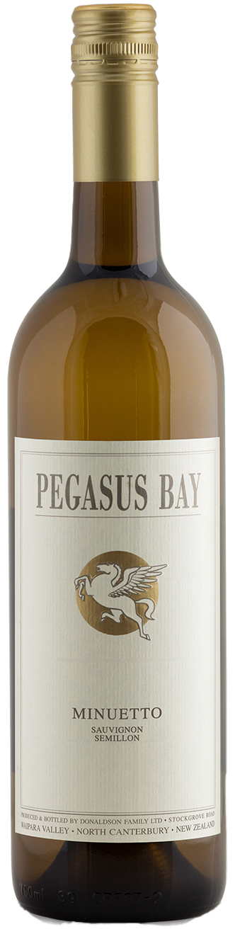 Pegasus Bay Minuetto Sauvignon Blanc wine bottle on a white background