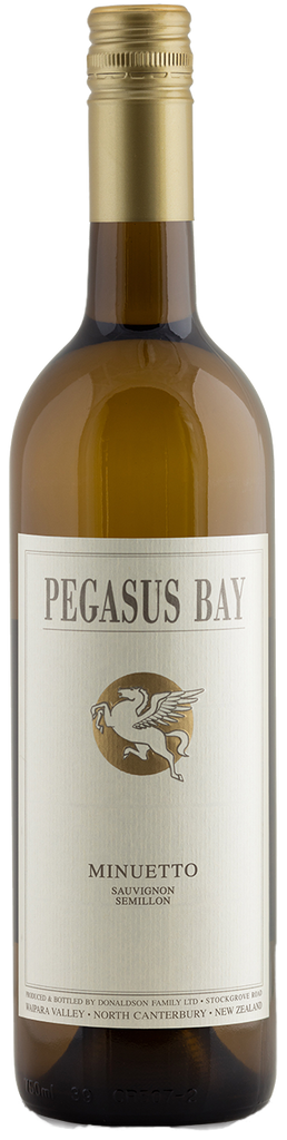 Pegasus Bay Minuetto Sauvignon Blanc wine bottle on a white background
