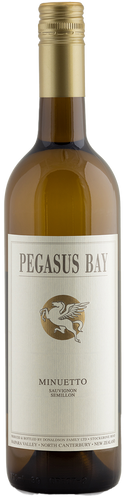 Pegasus Bay Minuetto Sauvignon Blanc wine bottle on a white background