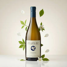 Load image into Gallery viewer, Pegasus Bay Chardonnay wine bottle surrounded by leaves and flowers on a light background