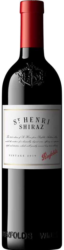 Penfolds St. Henri Shiraz red wine bottle with a visible label on a white background