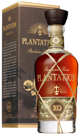Load image into Gallery viewer, An image of a bottle of Plantation XO 20th Anniversary Barbados Dark Golden Rum next to its fine gift box
