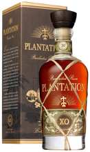 Load image into Gallery viewer, An image of a bottle of Plantation XO 20th Anniversary Barbados Dark Golden Rum next to its fine gift box