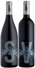 Load image into Gallery viewer, Bottles of Poderi Crisci Syrah and Viburno Red wines next to each other on a  white backgorund