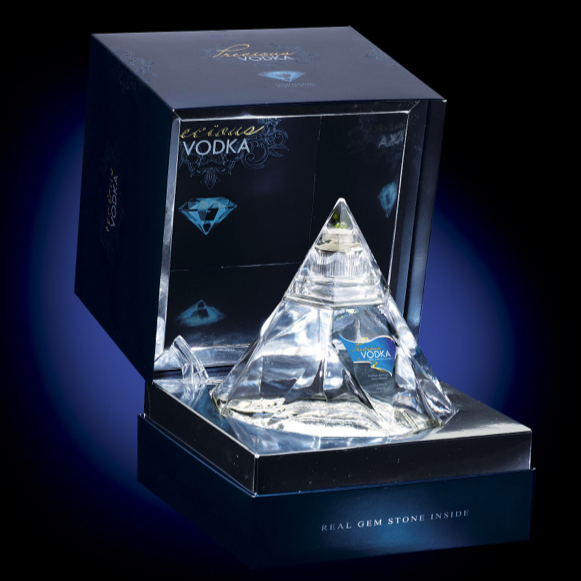Precious Vodka inside its stunning Gift-Box with a dark background