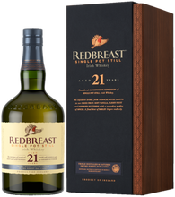 Load image into Gallery viewer, An image of a bottle of Redbreast 21 year old Irish Whiskey next to it&#39;s handsome gift box