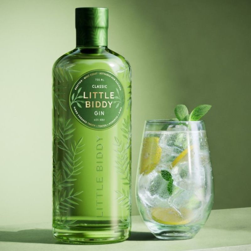 An image of the new designed bottle of Little Biddy Classic Gin & gin & tonic by Reefton Distilling Co. A Kiwi favourite gin & tonic.