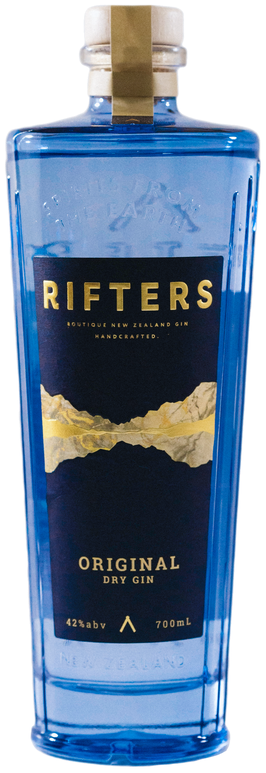 Load image into Gallery viewer, Blue bottle of Rifters Original Dry Gin with a gold label