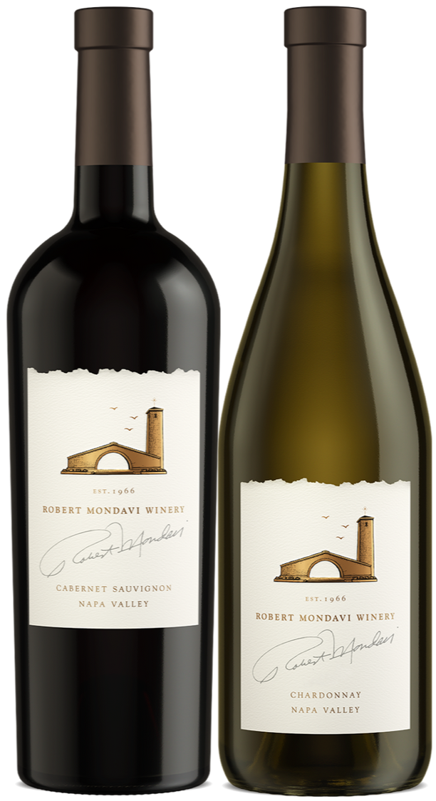 An image of a Robert Mondavi Napa Wine Gift Box, one Chardonnay and one Cabernet Sauvignon