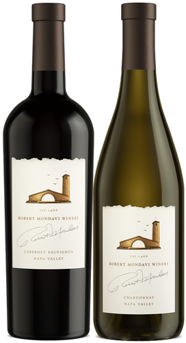 An image of a Robert Mondavi Napa Wine Gift Box, one Chardonnay and one Cabernet Sauvignon
