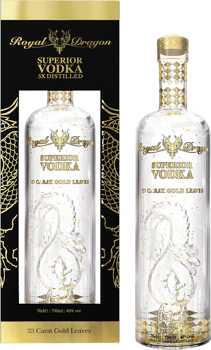 Load image into Gallery viewer, An image of a Royal Dragon Imperial Vodka beside the gift box