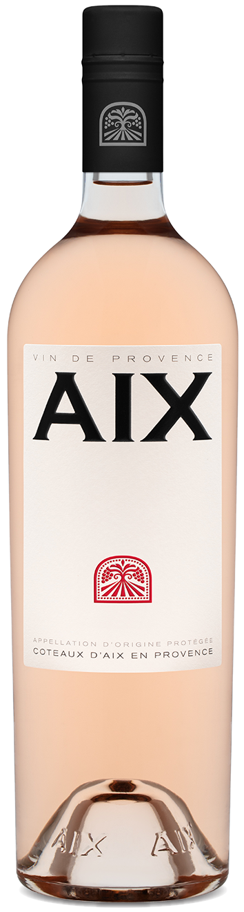 A Magnum (1,500ml) bottle of Saint AIX Provence  Rosé wine with a pink hue and a label that includes the brand name and 'AIX' logo.