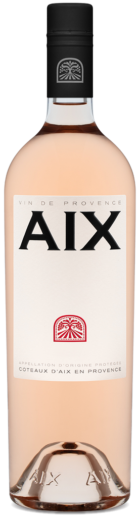 A Magnum (1,500ml) bottle of Saint AIX Provence  Rosé wine with a pink hue and a label that includes the brand name and 'AIX' logo.