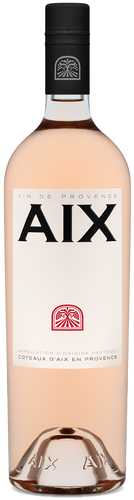 A Magnum (1,500ml) bottle of Saint AIX Provence  Rosé wine with a pink hue and a label that includes the brand name and 'AIX' logo.