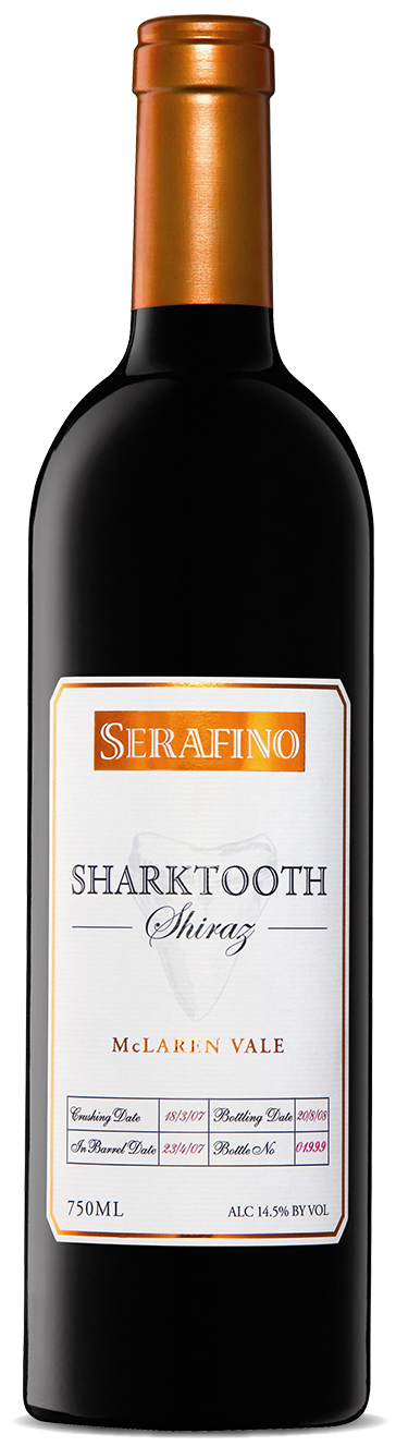 An image of a bottle of Serafino Sharktooth Shiraz from McLaren Vale Australia