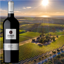 Load image into Gallery viewer, Shingleback_D_Block_Reserve_Shiraz wine bottle with a scenic vineyard background
