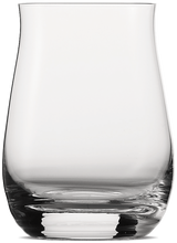 Load image into Gallery viewer, A clear, curved glass tumbler with a solid pattern, designed for whiskey or bourbon.