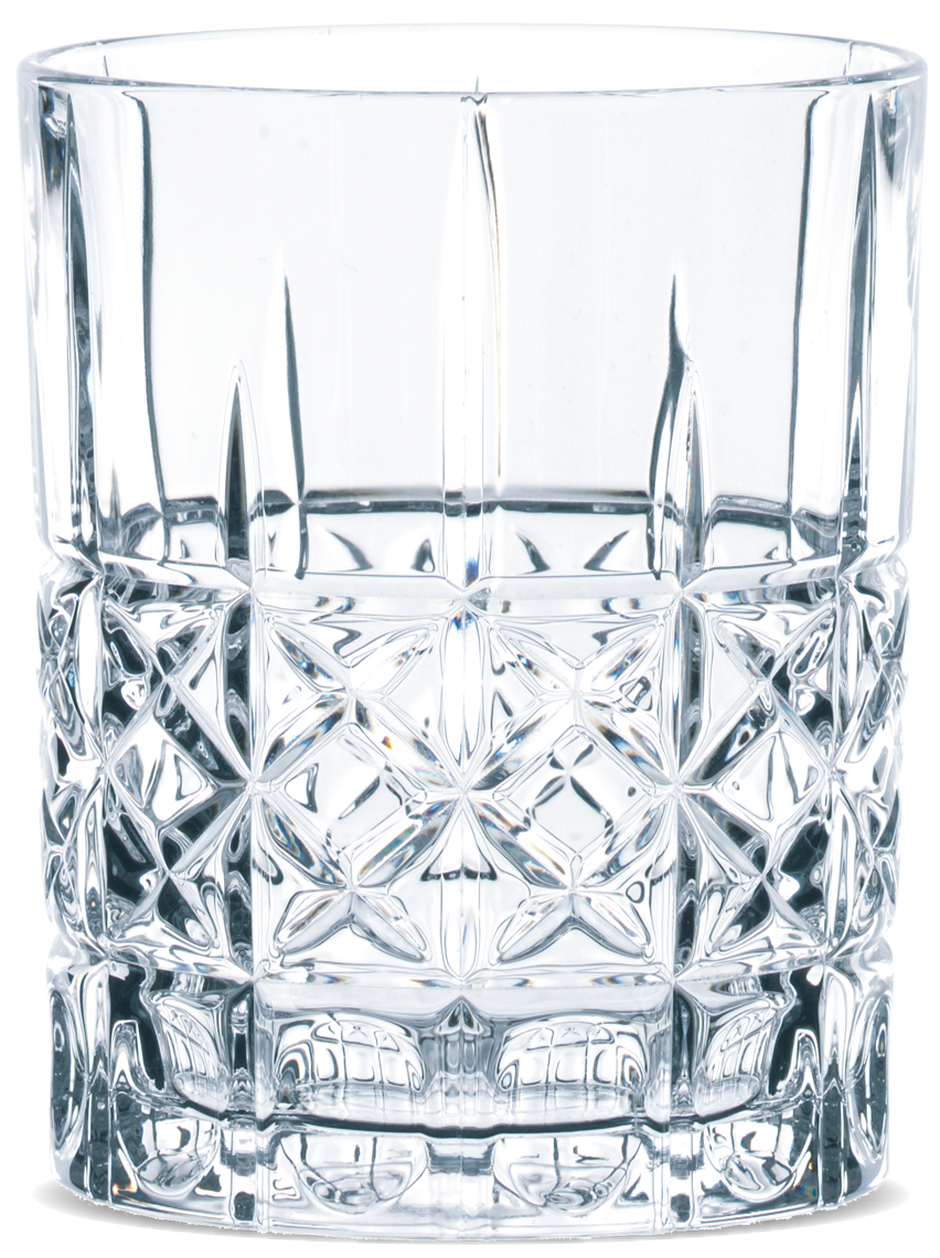 Clear glass with diamond pattern on a white background