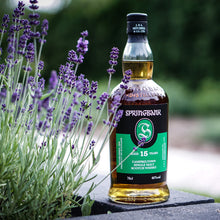Load image into Gallery viewer, Springbank whisky bottle with lavender plants in the foreground