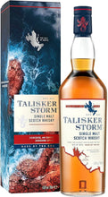 Load image into Gallery viewer, An image of a bottle of Talisker Storm Single Malt Isle of Skye Scotch Whisky next to its fine gift box