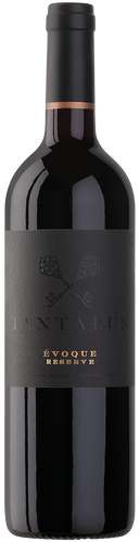 An image of a bottle of Tantalus Evoque Reserve Merlot, Cabernet Franc, Cabernet Sauvignon and Malbec red wine blend