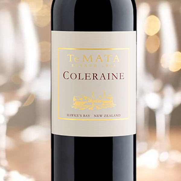 Load image into Gallery viewer, Te-Mata-Estate-Coleraine wine bottle with label against a blurred background