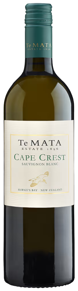 Te Mata Cape Crest Sauvignon Blanc wine bottle on a white background