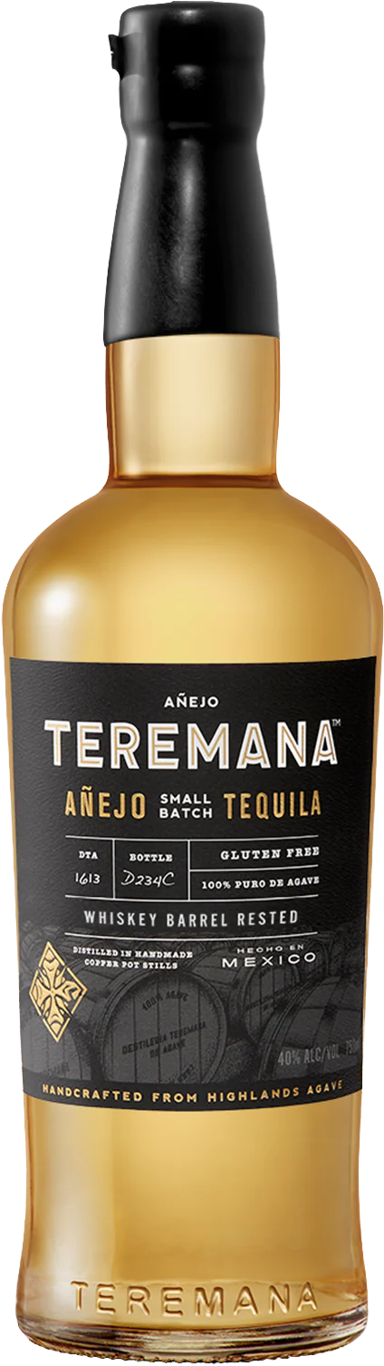 Load image into Gallery viewer, Teremana Anejo tequila bottle with black cap and label.