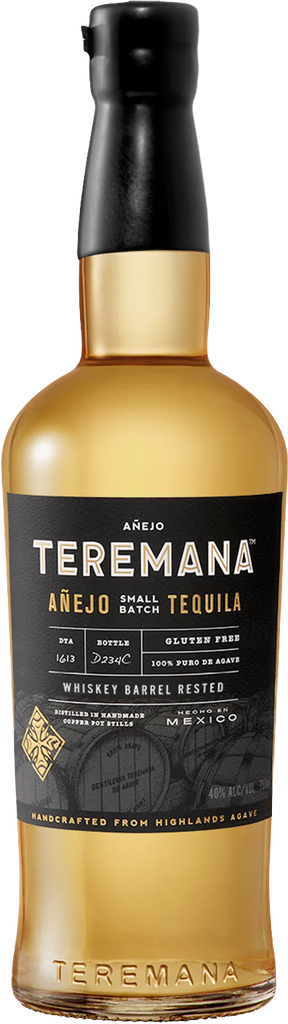 Teremana Anejo tequila bottle with black cap and label.