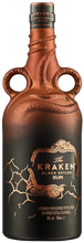 Load image into Gallery viewer, A bottle of Kraken Black Spiced Rum with a copper-colored label and a decorative design featuring the silhouette of a ship and tentacles.